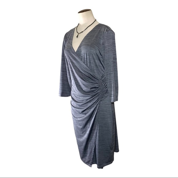 Notations Gray Midi Dress Rushed Faux Rap Deep V Neckline Sz XL P - Picture 2 of 11